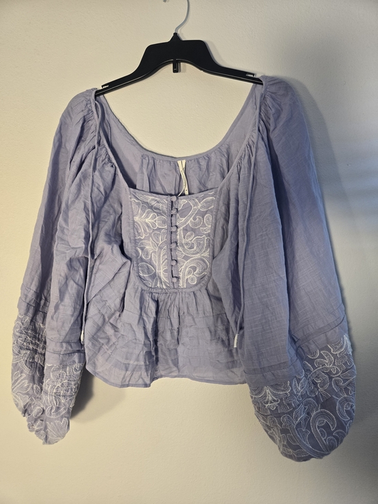 Anthropologie Tops - Anthropologie Lavender Embroidered Peasant Blouse